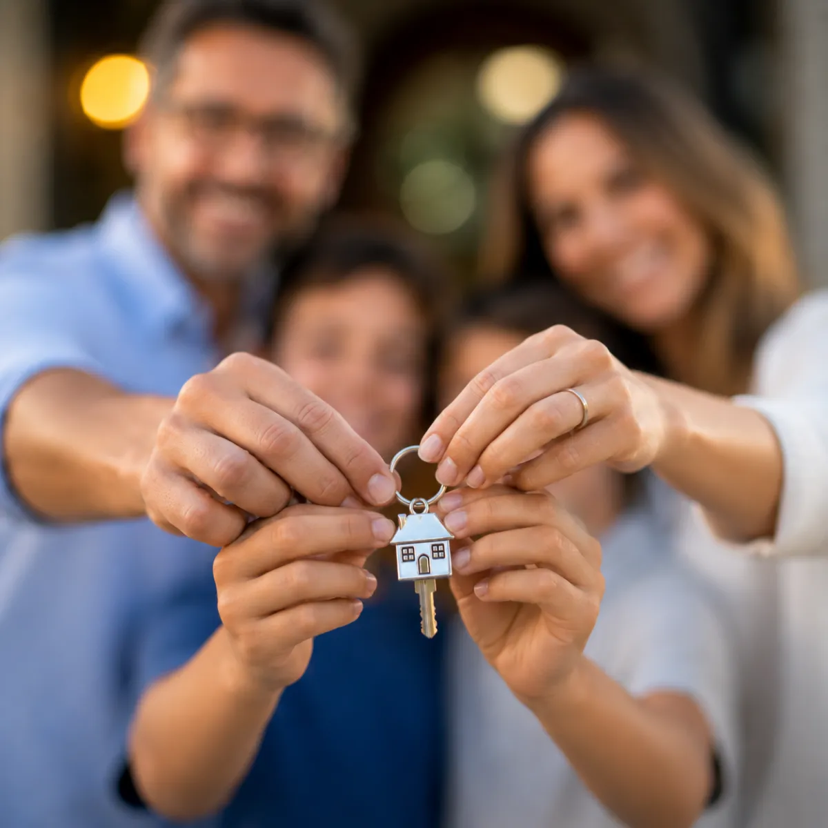Familia en la entrega de llaves de su nueva casa